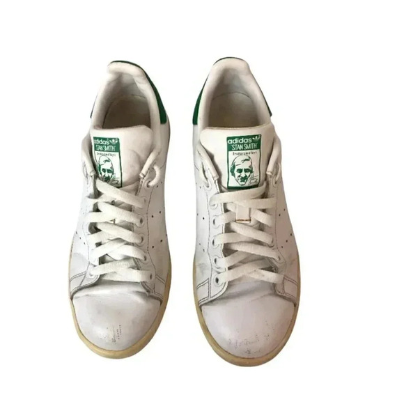 Womens Adidas Classic Stan Smith White Green Leather w/ Custom Laces Sz.7 - Picture 2 of 7
